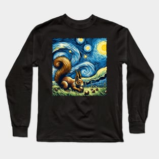 Urban Bark Brigade Squirrel Starry Night Tail-Wagging T-shirt Long Sleeve T-Shirt